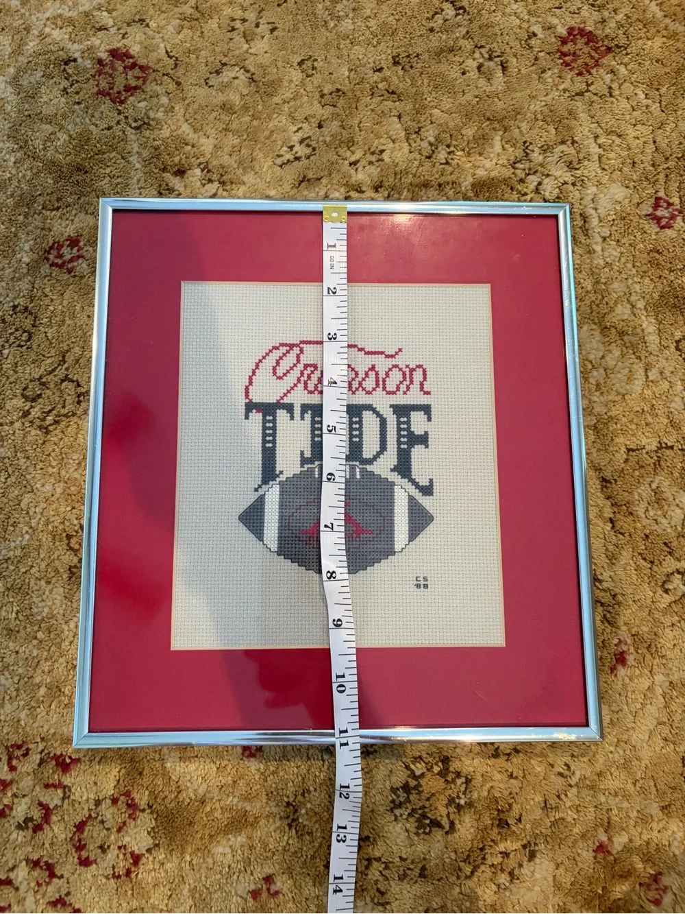 Professionally Framed Crimson Tide Football Cross-Stitch Roll Tide Univ Alabama